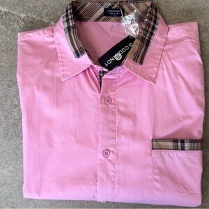 COOFANDY Pink Long Sleeve Button Down Shirt XLPlaid Trim Accents - New with Tags